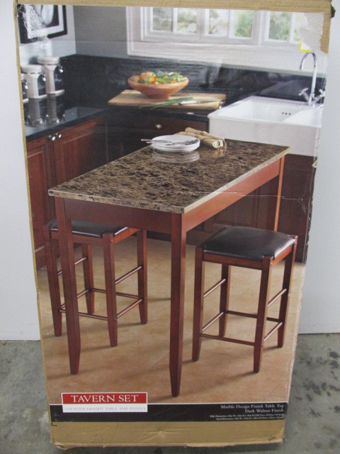 lot 134 image: NEW in Box Counter Height Tavern Table & Stools
