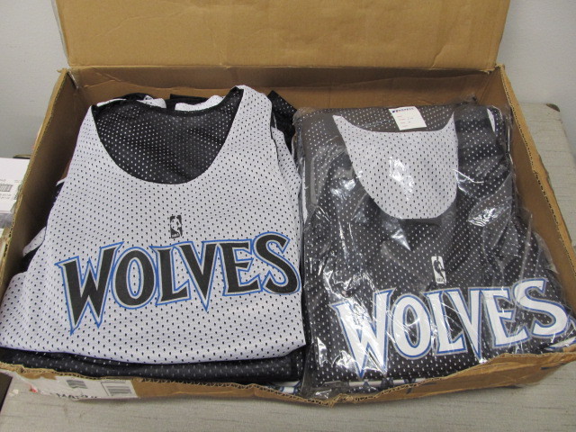 lot 189 image: 24 BRAND NEW Reversible Timberwolves Jerseys