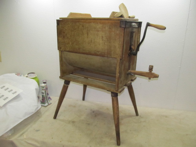 lot 5 image: Antique Primitive Farm Butter Churn wAccessories