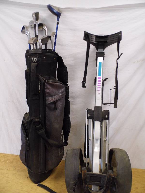 lot 42 image: Junior Golf Clubs w Bag & Cart