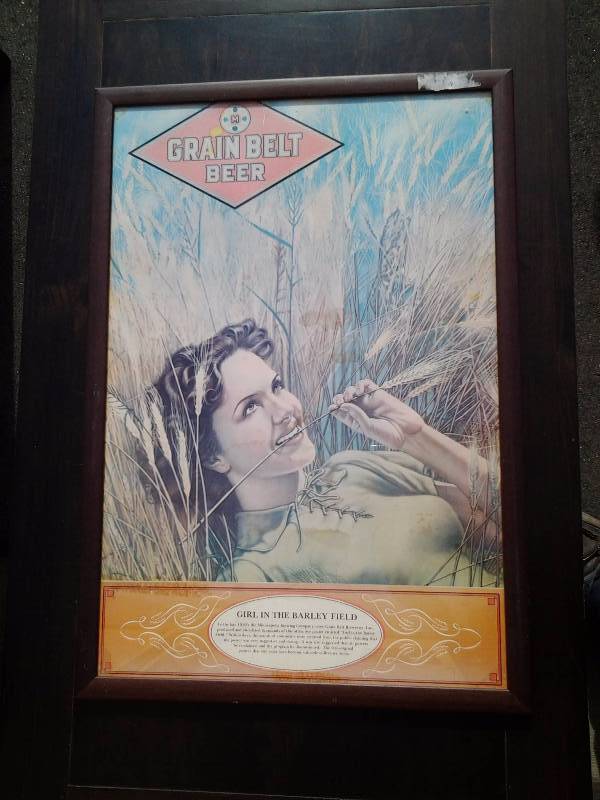 Framed Picture Grain Belt Beer Girl In A Barley Field 18x26 (Was Controversial Add In Its Day)