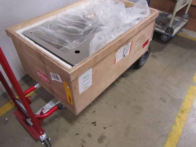 lot 18 image: Whitehaus Collection Pearlhaus All-in-One Freestanding Stainless Steel 33 in. 2-Hole Single Bowl Kitchen Sink in Brushed Stainless Steel