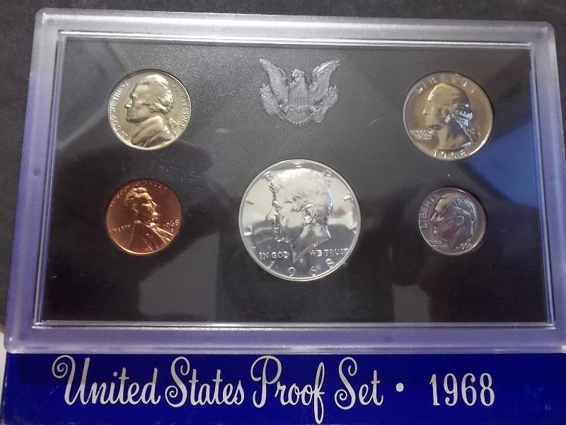 1968 U S Proof Set With Kennedy Silver Half Dollar With Original Box