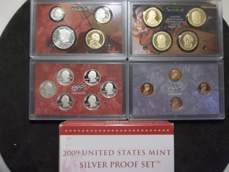 2009 US Silver Proof Set With Silver State Quarters, Presidential Dollars & Lincoln Cents