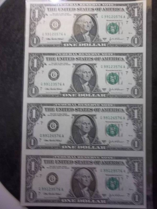 1-4 Dollar Sheet Uncut Bills