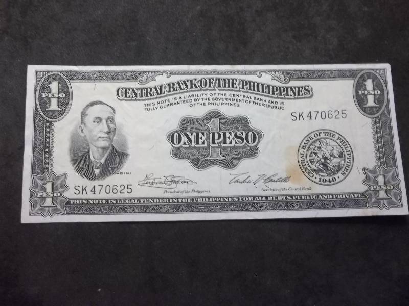 One Peso Currency From The Philippines 1949
