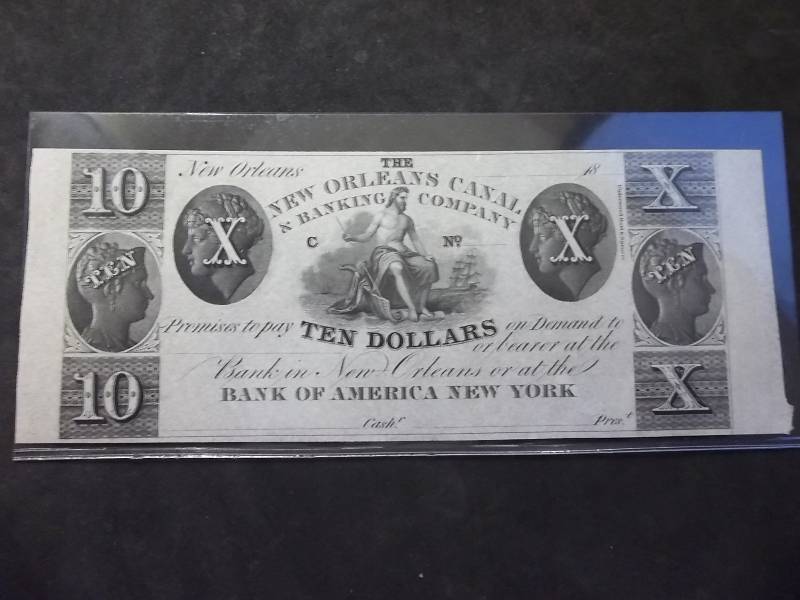 10 Dollar Broken Note From New Orleans Canal & Banking Company (Early Bank Of America) Mint Condition
