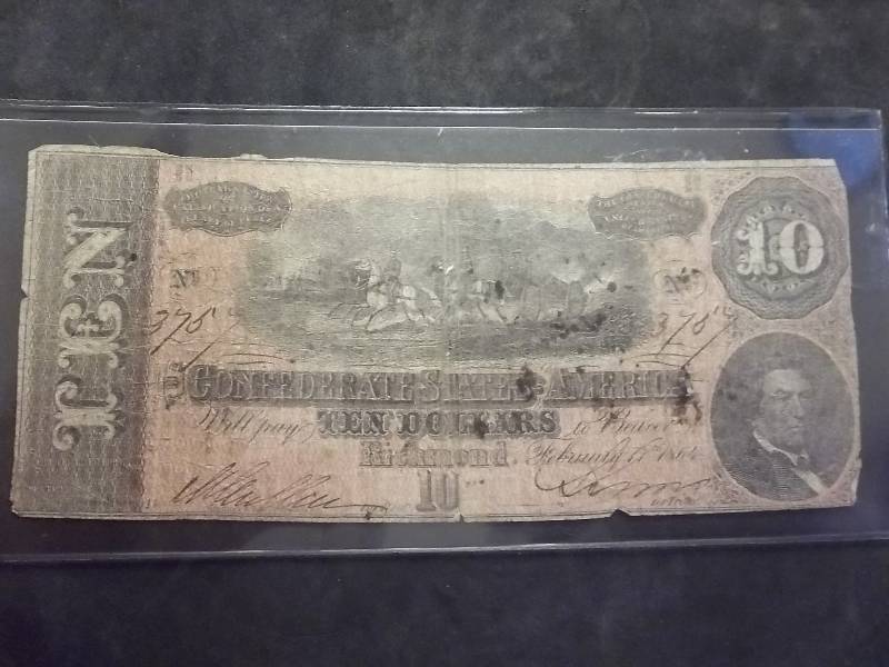 10 Dollar Confederate States Of America Bill From Richmond 1864