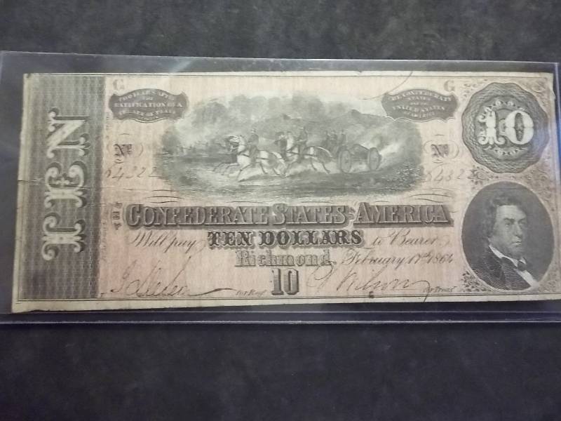 10 Dollar Confederate States Of America Bill From Richmond 1864