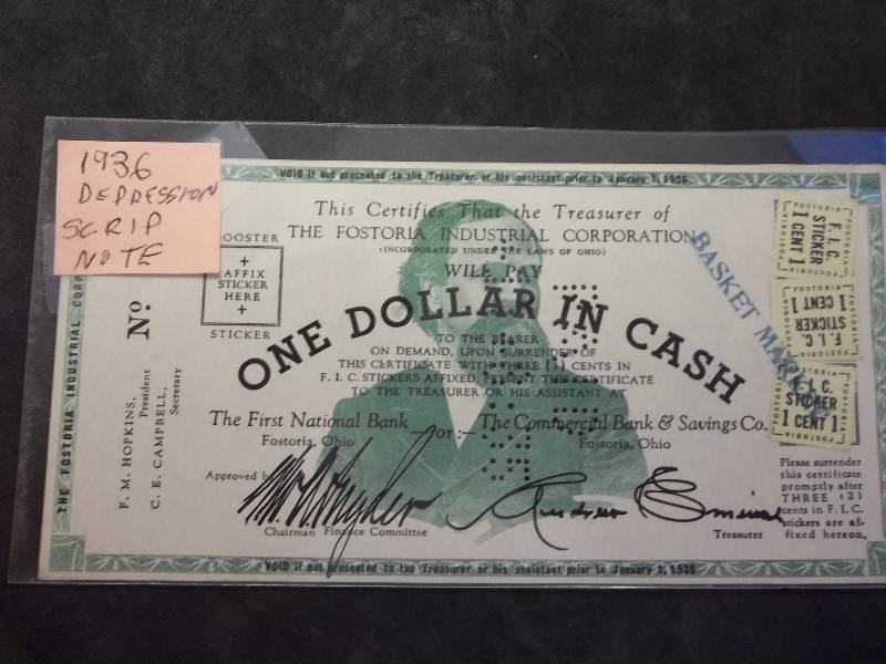 1936 Depression Scrip Note First National Bank, Ohio