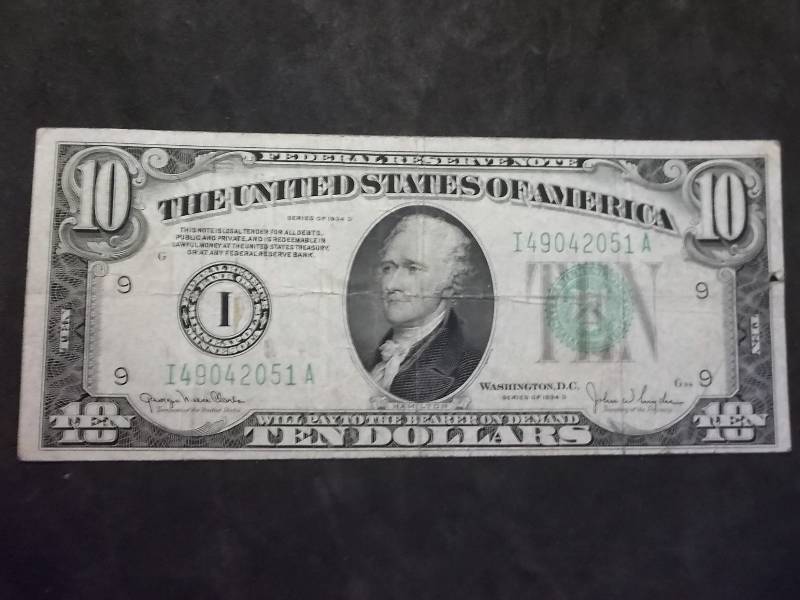 10 Dollar Federal Reserve Note Series 1934 D