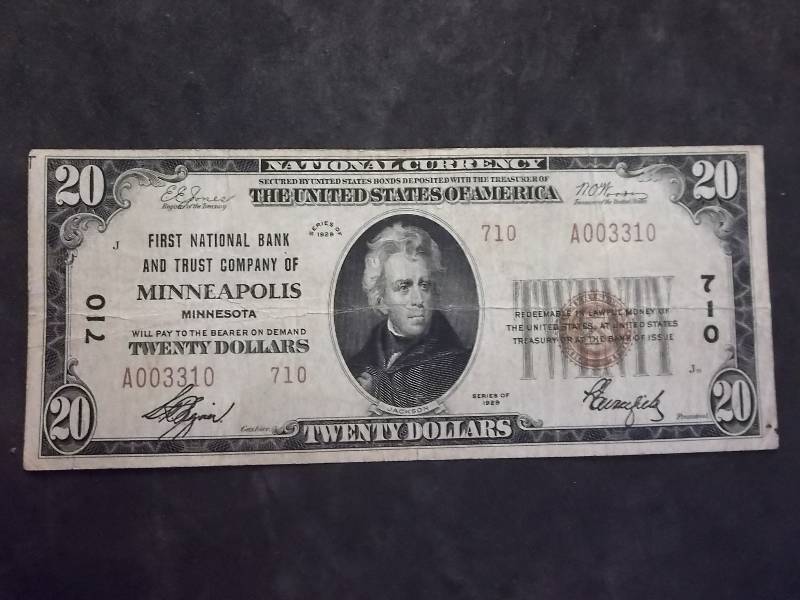 20 Dollar National Security Note Series 1929 First National Bank Minneapolis Mn.