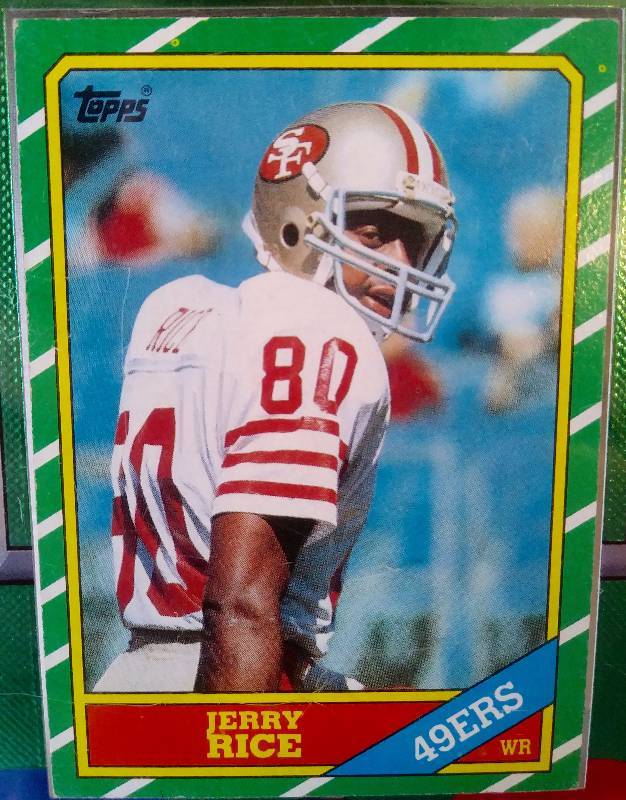 lot 15 image: (2 of 2 mounted trading cards) 1986 Topps #161 Jerry Rice Rookie Card