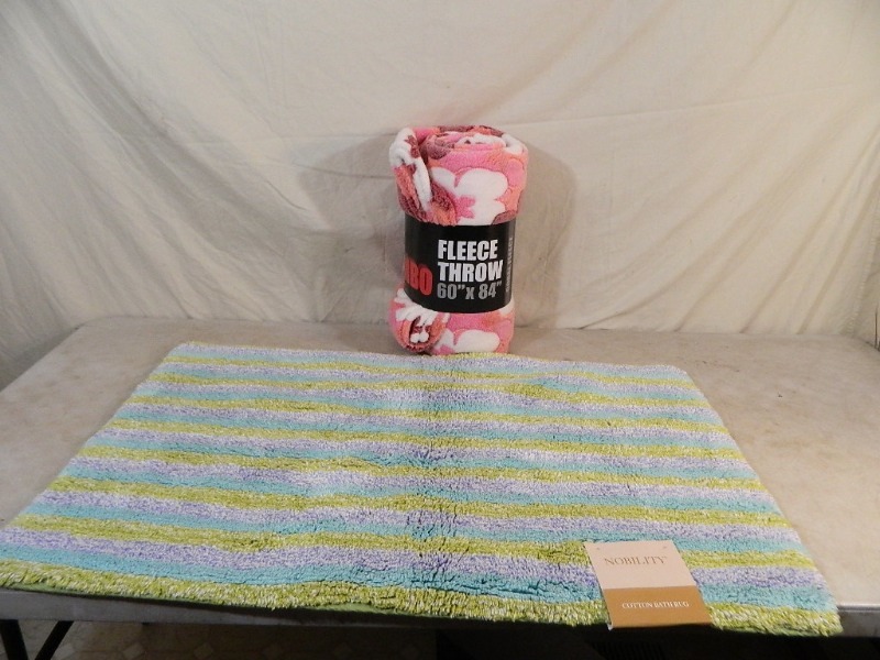 lot 136 image: New Jumbo Fleece Throw and New Bath Rug