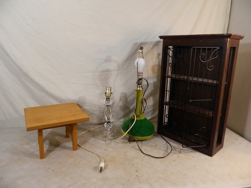 lot 142 image: Cupboard, Stool, and 2 Lamps