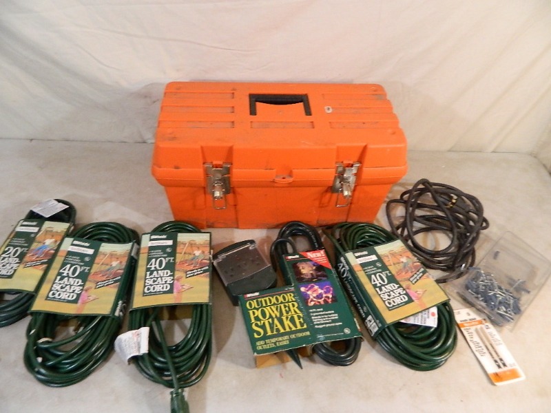 lot 70 image: Toolbox with New Extension Cords and More