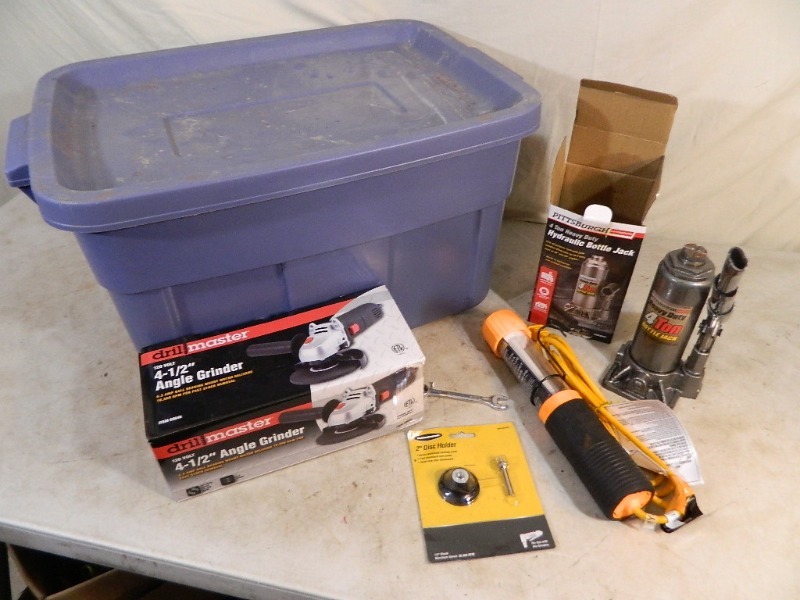 lot 91 image: New Grinder, Bottle Jack, More