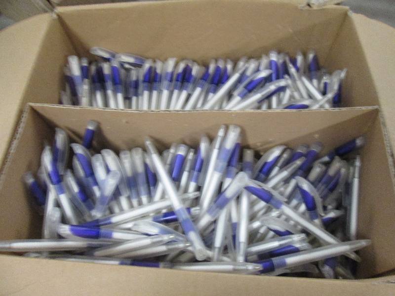 Box of WhitePurple Click Pens with...