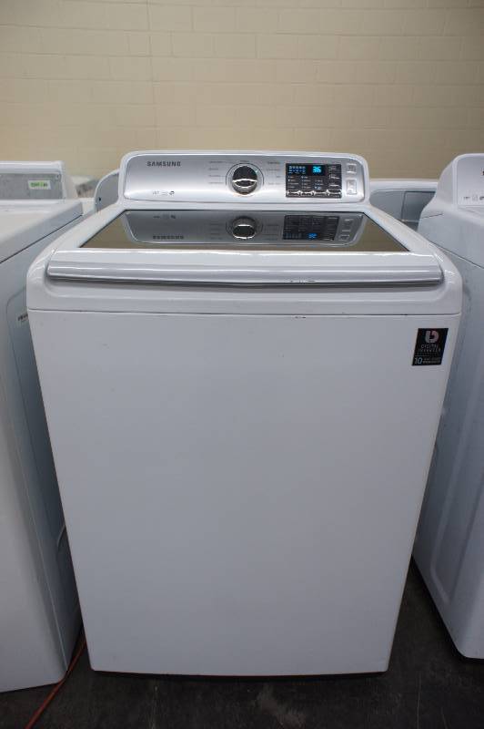 lot 57 image: PREVIOUSLY OWNED - Scratch and Dent - Samsung Model # (WA45H7000AW) Top-Loading Washer - 4.5 cu ft - White Color - Tested Works - MSRP $899.99
