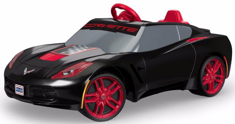 lot 64 image: BRAND NEW - FULLY ASSEMBLED - Power Wheels 6V Corvette Ride On, Black COLOR - COMES WITH CHARGER AND BATTERY FULLY ASSEMBLED