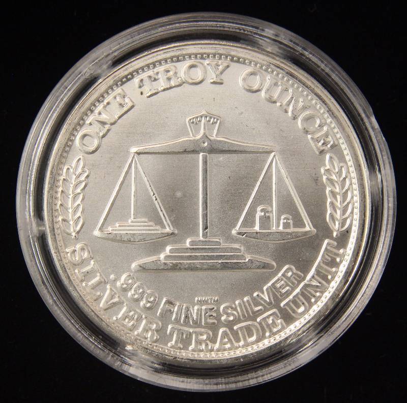 1 TROY OZ. .999 FINE SILVER VINTAGE SILVER TRADE UNIT IN AIRTITE HOLDER