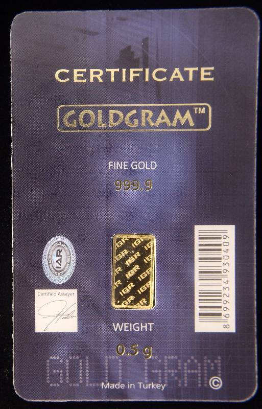 12 GRAM .999 FINE GOLD ISTANBUL GOLD REFINERY BAR SEALED