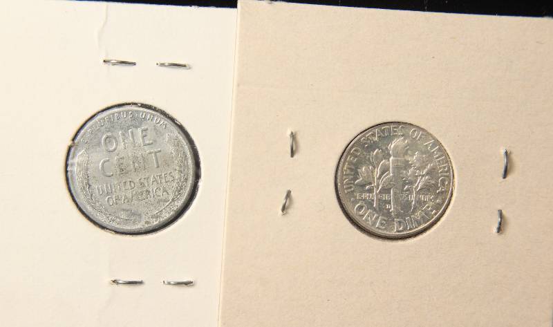 1943-S WAR TIME STEEL WHEAT CENT & 1963-D SILVER DIME