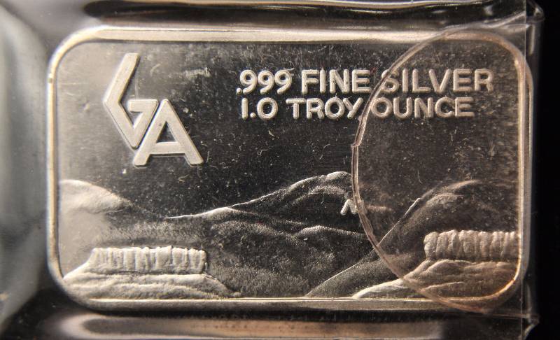 1 TROY OZ. .999 FINE SILVER BAR VINTAGE G.A. GOLDEN COLORADO IN ORIG. PLASTIC