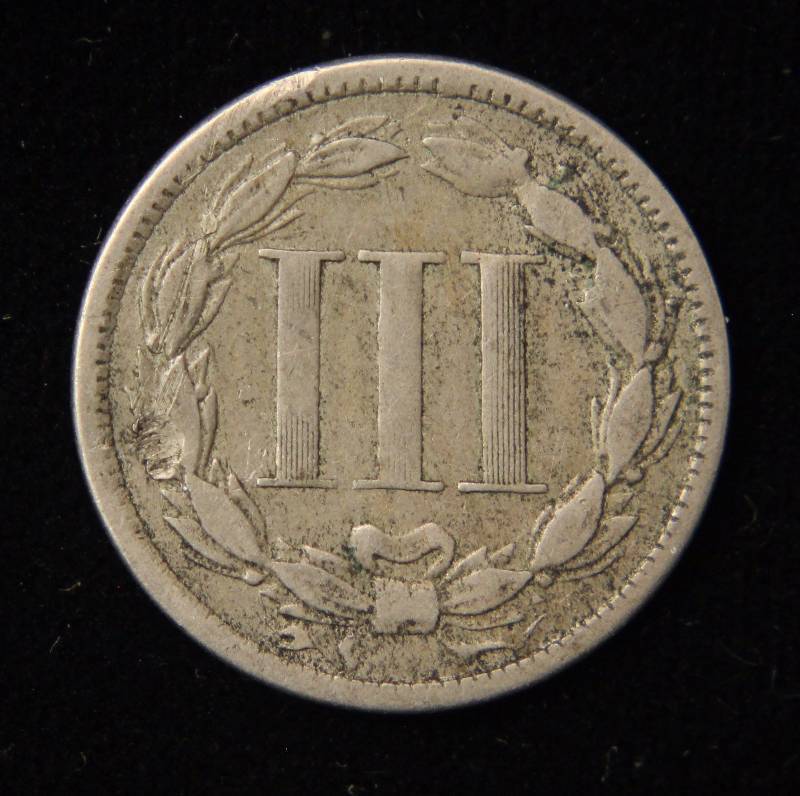 1868 THREE CENT NICKEL FINE