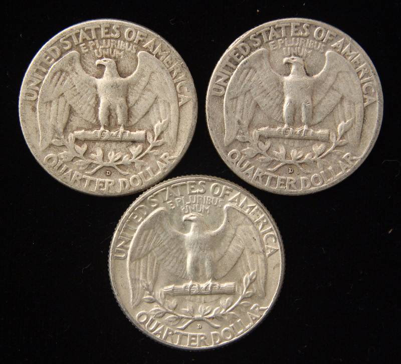 3 WASHINGTON SILVER QUARTERS 1950-D 1956-D & 1964-D
