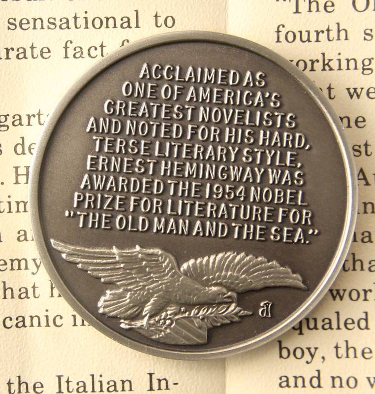 VINTAGE ERNEST HEMINGWAY 1.16 TROY OZ. STERLING SILVER ART ROUND LONGINES SYMPHONETTE SOCIETY