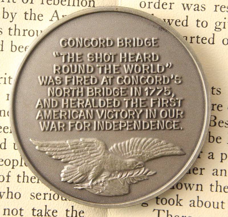 VINTAGE BATTLE AT CONCORD BRIDGE 1.13 TROY OZ. STERLING SILVER ART ROUND LONGINES SYMPHONETTE SOCIETY