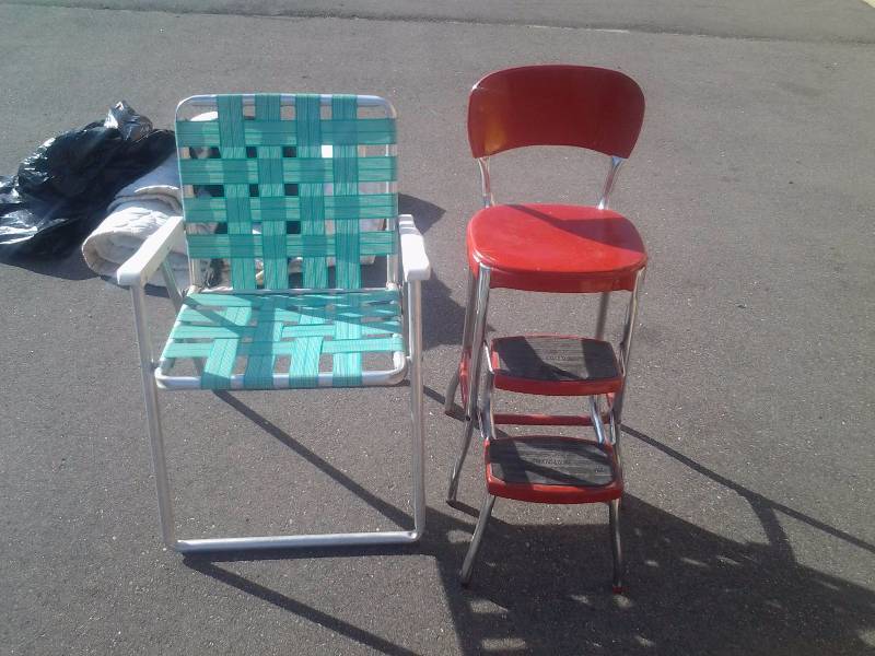 Vintage Cosco Red Step Stool, Aluminum Frame Lawn Chair