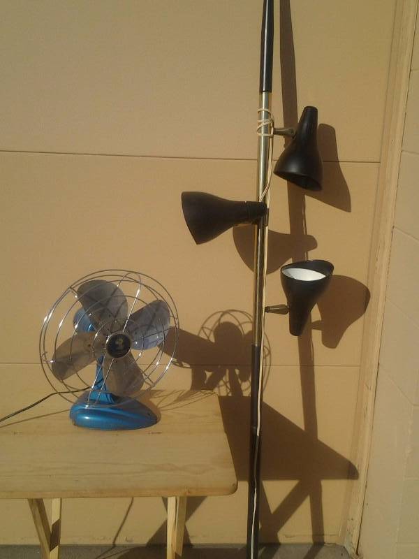 Vintage Metal Coronado Fan, Vintage Adjustable Pole Lamp, Folding Pine Table