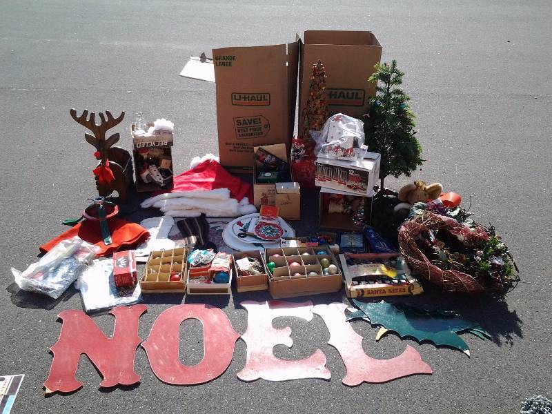 Large Lot Of Christmas Related Tree, Stand, Skirt, Ornaments, Lights,