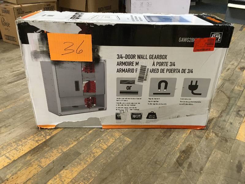 lot 36 image: Gladiator Ready-to-Assemble White 34 Door Wall GearBox never used in box