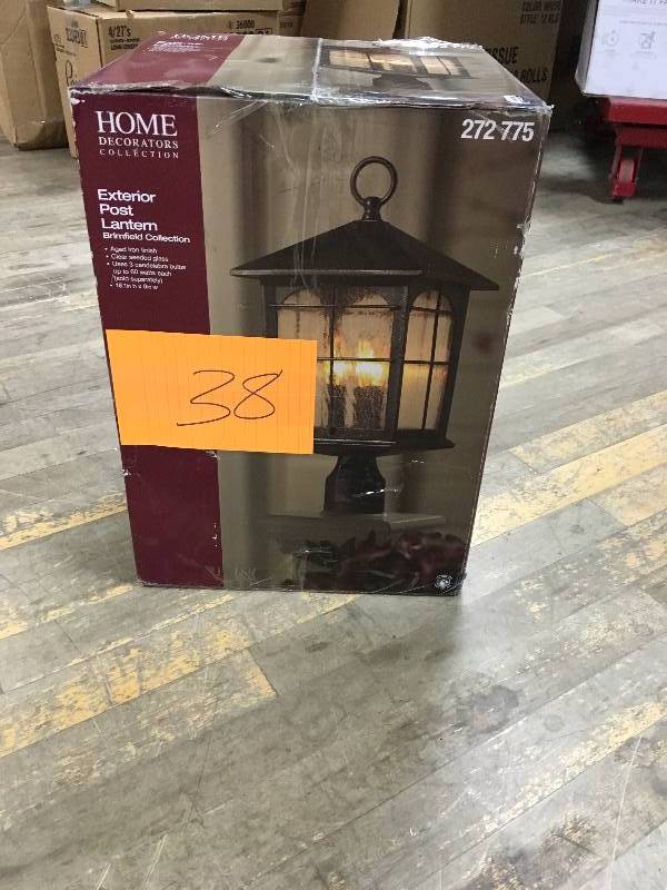 lot 38 image: Brimfield 3-Light Outdoor Aged Iron Post Light never used in box