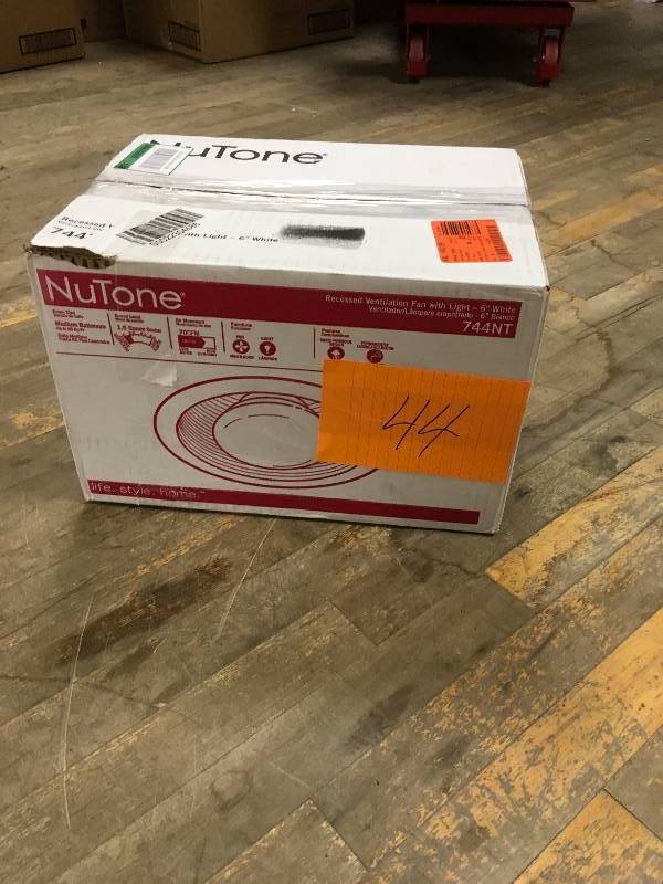 lot 44 image: NuTone 744NT 70 CFM 1.5 Sone Ceiling Mounted HVI Certified Bath Fan with Light White Fans Exhaust Fan Combination never used in box