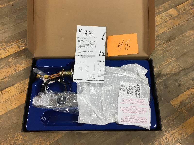 lot 48 image: Kraus KPF-2230CH Single Lever Pull Out Kitchen Faucet Chrome never used in box