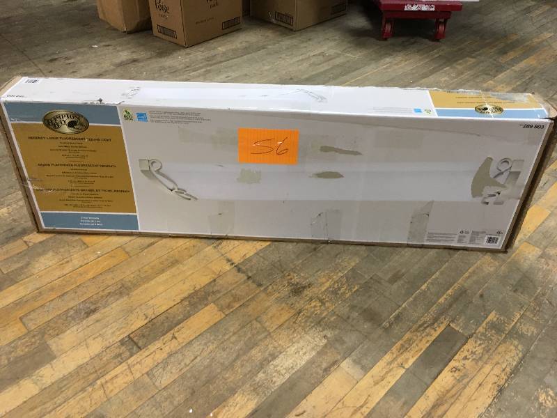 lot 56 image: never used in boxHampton Bay Regency 4-Light Flush-Mount Brushed Nickel Fluorescent Light