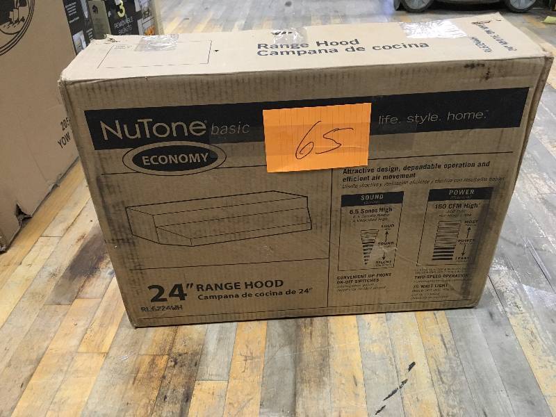 lot 65 image: Nutone RL6224WH 24 in. Non-Vented Range Hood in White never used in box