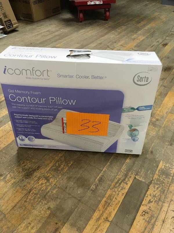lot 33 image: SERTA ICOMFORT CONTOUR GEL MEMORY FOAM PILLOW never used in box