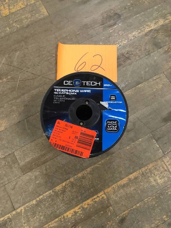 lot 62 image: Ce Tech 250 Feet Cat3 Cmx Telephone Line Cable Cord Extension White never used