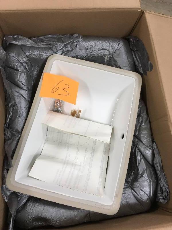 lot 63 image: American Standard Studio Rectangular Undermount Bathroom Sink in Linen never used in box MSRP $200