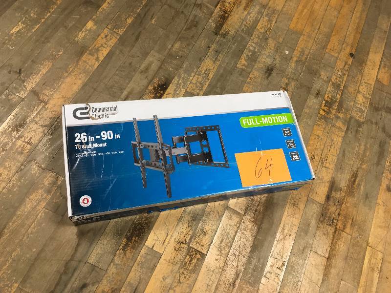 lot 64 image: Commercial Electric XD2476 Full Motion Wall Mount For 26- 90  TVs, Black never used in box