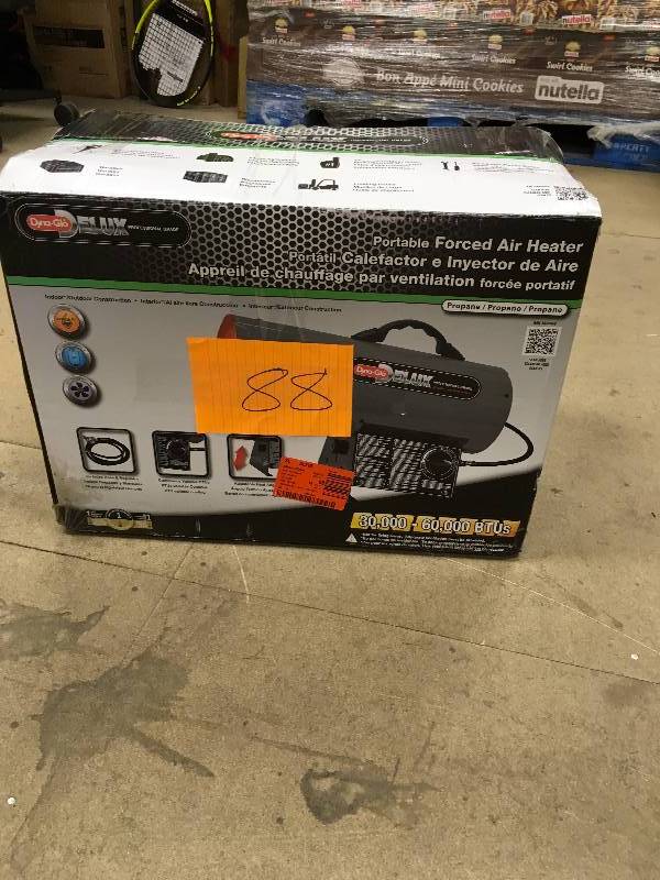 lot 88 image: Propane Heaters Dyna-Glo Delux 30K - 60K BTU LP Forced Air Propane Portable Heater RMC-FA60DGD used in good condtion in box