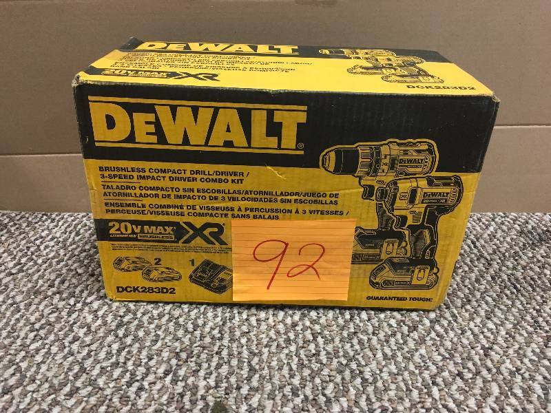 lot 92 image: DeWalt 20V Compact Drill DriverImpact Driver Combo Kit used in good condtion