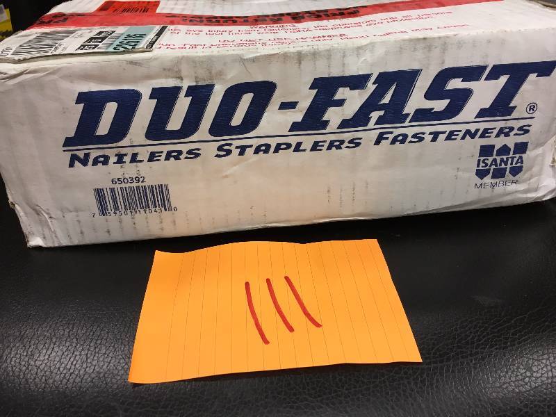 lot 111 image: Duo-Fast 1-78 in. x 0.086-Gauge 0 Degree Galvanized Ring Shank Plastic Coil Siding Nails (3,600-Pack) Model # 650392