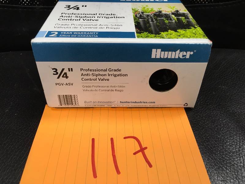 lot 117 image: HUNTER 0.75in plastic eleltric anti-siphon irriggation valve RTL1002PGV075ASV in working condition