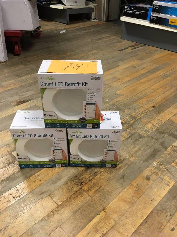 lot 74 image: LED 5 and 6 Downlight - HomeBrite Smart Bulb - 14 Watts - 75W Equiv - 925 Lumens - Feit Electric never used in box total of 3